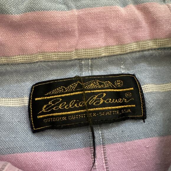 VTG 90s Eddie Bauer Collared Shirt Mens Medium Northwest Chambary Striped Pastel - Picture 2 of 12